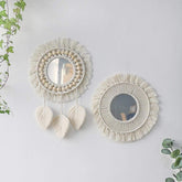White Macrame Round Mirror